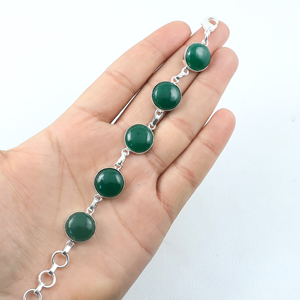 Wholesale Natural Green Onyx Cabochon 925 Sterling Silver Plated Link <b>Bracelet</b> Handmade Designer Round <b>Stone</b> Multi-<b>Stone</b> Tennis - Product Image 5