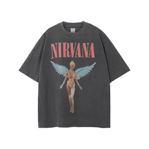 T-shirt con stampa grafica effetto lavato, casual, vestibilità ampia, streetwear, grafica vintage, t-shirt casual streetwear unisex - Product Image 1