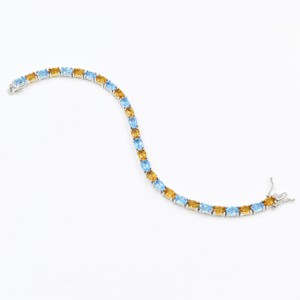 Swiss Blue Topaz and Citrine Gemstone Oval Shaped <b>Bracelet</b> in 925 Sterling <b>Silver</b> <b>Charm</b> Fine <b>Bracelet</b> IGI Certified Party Gift - Product Image 3