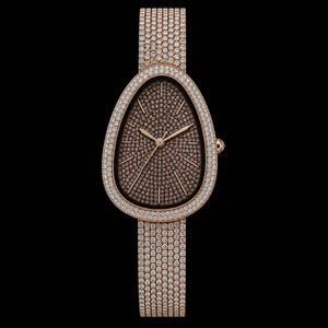 Montre de luxe en or rose sertie de diamants, bracelet en acier inoxydable en forme de poire, montre-bracelet à quartz pour femme, style premium - Product Image 3