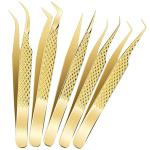 Ensemble de pinces à cils professionnelles plaquées or, à pointe en fibre, en acier inoxydable, à pointe lisse, pour extensions de cils - Product Image 1