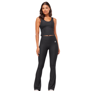 Pantalon de yoga côtelé sans couture pour femme, coupe évasée, taille haute, noir, pour la gym, le fitness, l'entraînement et les tenues décontractées confortables - Product Image 3