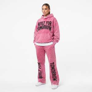 Acid Wash Distressed <b>Embroidery</b> Tracksuit Women 500gsm Fleece Cotton Hoodie Flare Sweatpants <b>Set</b> Winter Washed Tracksuits Ladies - Product Image 6