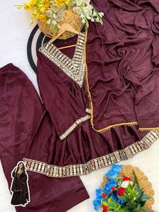 Ensemble Kurti Plazzo de créateur avec tissu chinon doux et dupatta en dentelle - Product Image 3