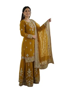 Party Traditional Indian Festive Faux Georgette Top with Embroidery Sequence Work Palazzo and Dupatta with Heavy Embroidery Work - Product Image 2