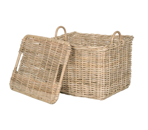 Cesta de Almacenamiento de Mimbre Natural Hecha a Mano con Tapa y Asas, Cesta Organizadora de Ratán, Decoración para el Hogar - Product Image 3