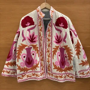 Premium Suzani Embroidered Cotton Velvet Bohemian <b>Hippie</b> Indian Women Winter <b>Jacket</b> Unisex Breathable Outerwear - Product Image 1