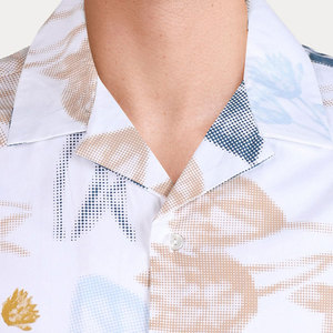 เสื้อเชิ้ตแขนสั้นลายดอกไม้สำหรับผู้ชาย สีขาว น้ำเงิน ทอง ปกคอพับ ผ้าฝ้ายป๊อปลิน 100% ระบายอากาศได้ดี เหมาะสำหรับใส่ในฤดูร้อน - Product Image 6