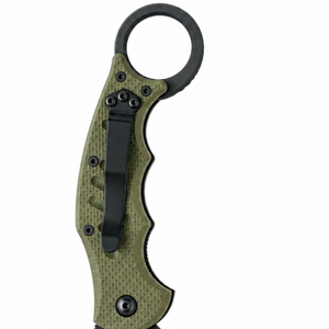 Navajas plegables Tanto Blade con hoja de acero con revestimiento negro, mango texturizado verde oliva, anillo para el dedo y clip para actividades al aire libre. - Product Image 5