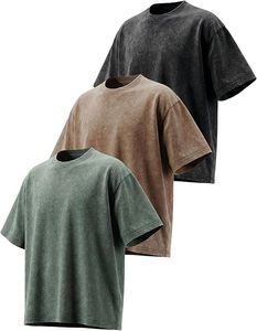 High Street Fashion <b>Box</b> Fit 260GSM Heavyweight Tee Blank Vintage Acid Wash Distressed Oversized Men <b>Drop</b> Shoulder Custom T Shirt - Product Image 3