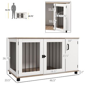 "Rectangle Walnut & White 2-in-1 Dog <b>Crate</b> Table with Double Doors & Storage for Indoor Medium & Large Dogs" - Product Image 3