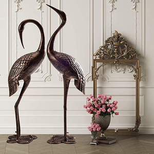 Estatua de Grulla para Exteriores, Jardín, Escultura de Grulla de Aluminio Fundido, Resistente al Polvo y a la Intemperie, Juego de 2, Bronce Antiguo - Product Image 5