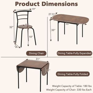 Set da Pranzo Moderno in 3 Pezzi con 2 Sedie e Tavolo Salvaspazio per Cucine Piccole - Product Image 5