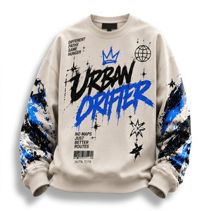 Sudadera Personalizada OEM con Estampado Abstracto Azul y Negro en las Mangas, Estilo Urbano para Hombre y Mujer - Product Image 1