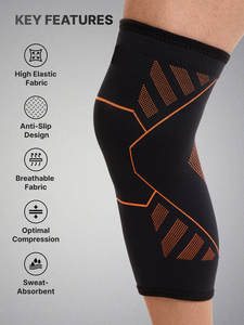 Genouillère de compression noire et orange tricotée respirante à enfiler universelle unisexe pour la protection sportive (basketball) - Product Image 4