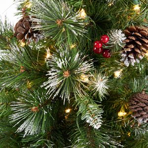 Albero di Natale Artificiale Glitterato da 1,37 m con 200 Luci, 407 Rami Decorati con Bacche Rosse e Pigne - Product Image 6