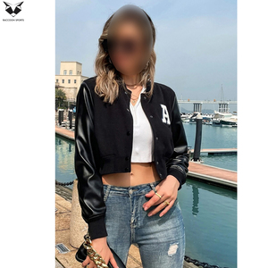 Premium Quality Newest Style Women's Black Varsity Jacket With Embroidered A Logo Full Sleeve Turn <b>Down</b> Collar Autumn Wear - Product Image 2