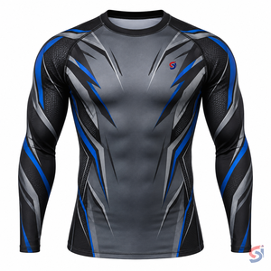 Rashguard BJJ en Titane avec Logo Personnalisé Ligne Wolf pour Hommes – Respirant, Compression, MMA, Jiu Jitsu, Tenue de Combat – Vente en Gros OEM Usine - Product Image 3