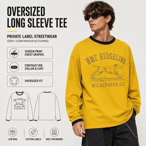 Camiseta de Manga Larga para Hombre, Cuello Redondo, Color Amarillo, con Detalles en Contraste, Estampado Gráfico de Perro, Estilo Casual - Product Image 2