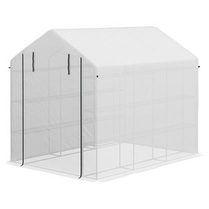 Serra Grande Bianca con Scaffalature, Copertura in PE e Porta Avvolgibile per Giardino e Coltivazione Idroponica Esterna per Uso in Giardino - Product Image 1