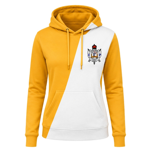 เสื้อฮู้ดผู้หญิงสีทองขาวแบบสั่งทำพิเศษ 2 แถบไขว้ แขนยาว สีตัดต่อ แฟชั่นลำลอง ผ้าฟลีซ สำหรับฤดูหนาว - Product Image 1