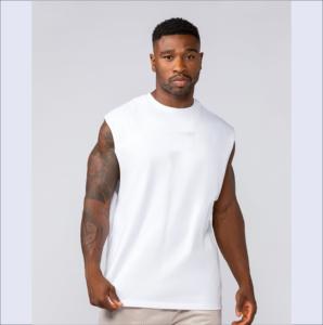 Débardeur décontracté blanc pour hommes, respirant, sans manches, pour la gym, en coton tricoté 180 g/m², écologique, style urbain, vente en gros - Product Image 4