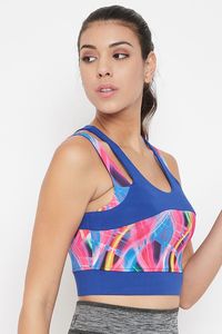 Sujetador deportivo tipo racerback para mujer con estampado abstracto colorido, soporte medio, transpirable, ropa deportiva, cuello redondo - Product Image 1