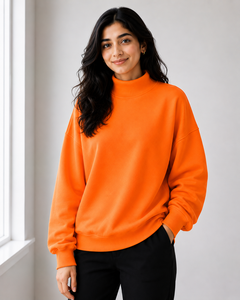 Sudadera de cuello alto de corte holgado para mujer, de algodón y felpa, venta al por mayor, fabricante OEM - Product Image 1