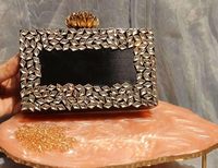 Pochette de Soirée de Luxe Vintage en Résine pour Femme, Faite à la Main, Incrustée de Kundan Doré, Classique et Simple, avec Chaîne Dorée et Motifs Floraux