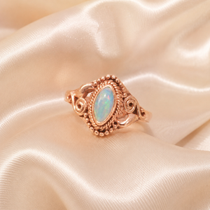 925 Sterling Silver Pear <b>Opal</b> <b>Ring</b> Rose <b>Gold</b> Plated Boho Vintage Handmade Statement Gemstone Jewelry Women - Product Image 3