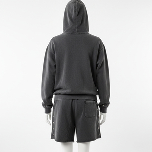 Glory Custom Wholesale Heavyweight Cotton Vintage Stone Acid Wash Cropped Boxy <b>Zip</b> up Hoodie and Sweat <b>Shorts</b> Set - Product Image 6