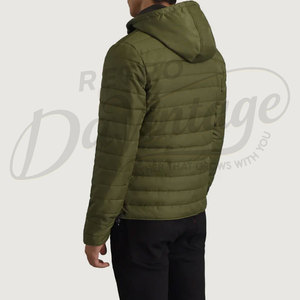Veste matelassée slim fit pour homme, couleur olive, avec capuche, légère, rembourrée, coupe-vent, pour l'extérieur, hiver - Product Image 2