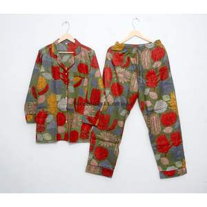 Conjunto de pijama floral para mujer, ropa de dormir de algodón, pantalones de pijama para mujer, camisa de manga larga, conjunto de pijama a juego. - Product Image 1