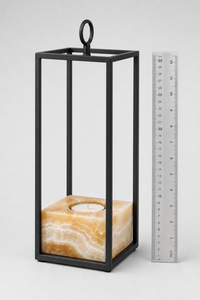 Natural Onyx Cube <b>Candle</b> Holder with Black Metal Lantern Frame Handmade Stone Insert Wholesale Custom Logo Home Decor - Product Image 4