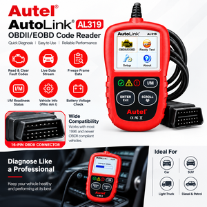 เครื่องอ่านโค้ด OBD2 รุ่น AL319 หน้าจอ LCD สีแดง เครื่องมือวินิจฉัยสำหรับรถยนต์ 12V เครื่องสแกนตรวจสอบไฟแจ้งเตือนเครื่องยนต์ - Product Image 2