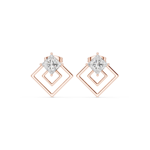 Boucles d'oreilles solitaires modernes et élégantes avec diamant de laboratoire taille princesse brillant, disponibles en or rose massif 14 carats - Product Image 1