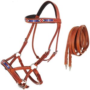 FHS Brida para caballo de cuero de vaca importado, con frenteal en forma de V con diamantes, narigueña de rueda y bolsa de poliéster con cremallera para equitación, fabricado en India - Product Image 2