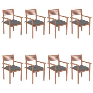 Sedie da giardino impilabili in 8 pezzi con cuscini mobili in legno di Teak massiccio - Product Image 1