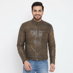 Wholesale Custom Made Men's Fashionable Genuine Leather Jacket <b>Fur</b> <b>Trim</b> Stand Breathable Waterproof Plus Size Winter Streetwear - Product Image 6