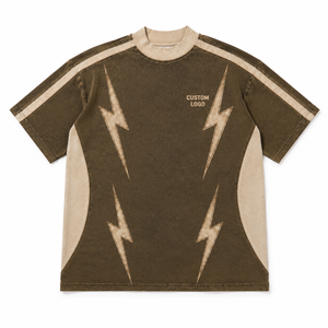 Camiseta Gráfica Oversize de Algodón Pesado para Hombre, con Paneles Bicolor en Contraste, Estilo Vintage Lavado, Cuello Mockneck, Estilo Urbano - Product Image 2