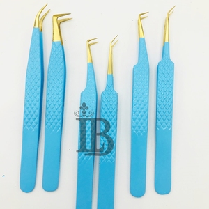 Pinzas de Extensión de Pestañas de Acero Inoxidable con Punta Dorada de Color Azul, Sostenibles, de Alta Calidad, Recién Llegadas, para Pestañas de Visón Mega Volumen - Product Image 2