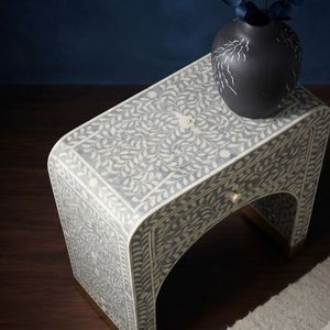 Mesita de Noche Artesanal Moderna con Incrustaciones de Hueso, Gabinete Geométrico Hecho a Mano con Cajón para Dormitorio - Product Image 2