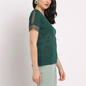 Camiseta Casual de Cuello Redondo para Mujer, Color Sólido, Corte Ajustado, Talla Adulto, Personalizable - Product Image 3