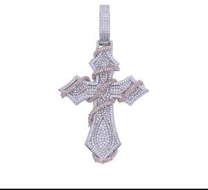 5AAA CZ Moissanite Diamond Hip Hop Iced Out Thorn <b>Cross</b> Pendant 14K Gold Plated Round Cut 925 Sterling Silver <b>Mens</b> Fine Jewelry - Product Image 2