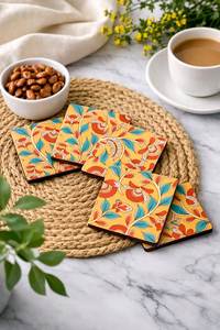 Modern Premium MDF Enamel <b>Coaster</b> Set With Decorative Printed Finish For Luxury Dining And Coffee <b>Tables</b> - Product Image 1