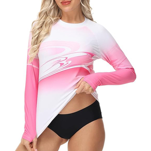 Haut de bain anti-UV à manches longues pour femme, imprimé par sublimation dégradé blanc-rose, modèle 2026, le plus vendu, qualité supérieure - Product Image 2