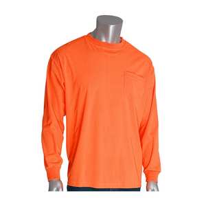 Camiseta de seguridad de manga larga naranja de alta visibilidad ANSI Clase 1, impermeable, de poliéster y seda, modelo 2026 al por mayor - Product Image 1
