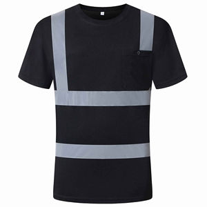 T-shirt de sécurité réfléchissant fluorescent noir pour homme, vêtements de travail haute visibilité, manches courtes avec poche poitrine, 100% coton respirant - Product Image 1