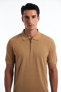 Customizable <b>Men's</b> Short Sleeve Zipper Polo T-<b>Shirts</b> High End Pique Fabric Slim Fit Comfortable Durable Washable OEM ODM - Product Image 5