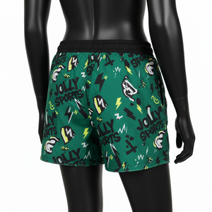 Shorts cortavientos ligeros de poliéster de 130 GSM, color verde oscuro, con estampado gráfico por sublimación, etiqueta privada, logotipo personalizado, shorts para mujer - Product Image 5